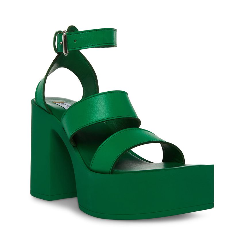 Green Steve Madden Dora Leather Women's Heels Sandals | PH 8173T16E